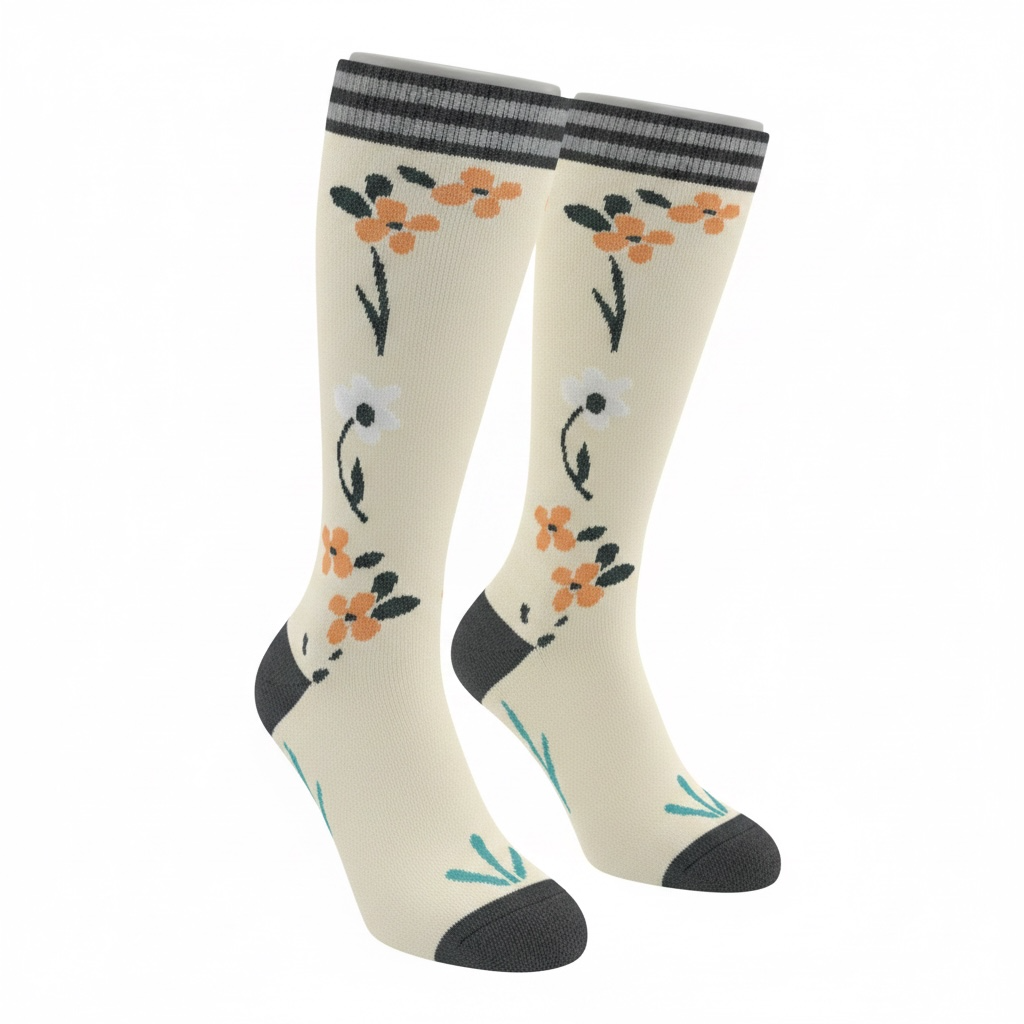 Medias de compresión - beige con flores