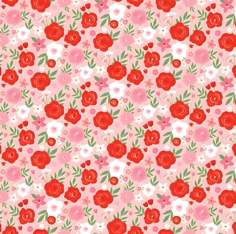 Bandana flores rosas y rojas
