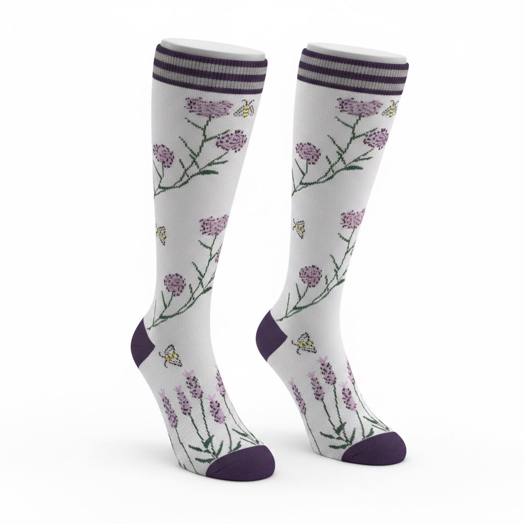 Medias de compresión- lila con flores