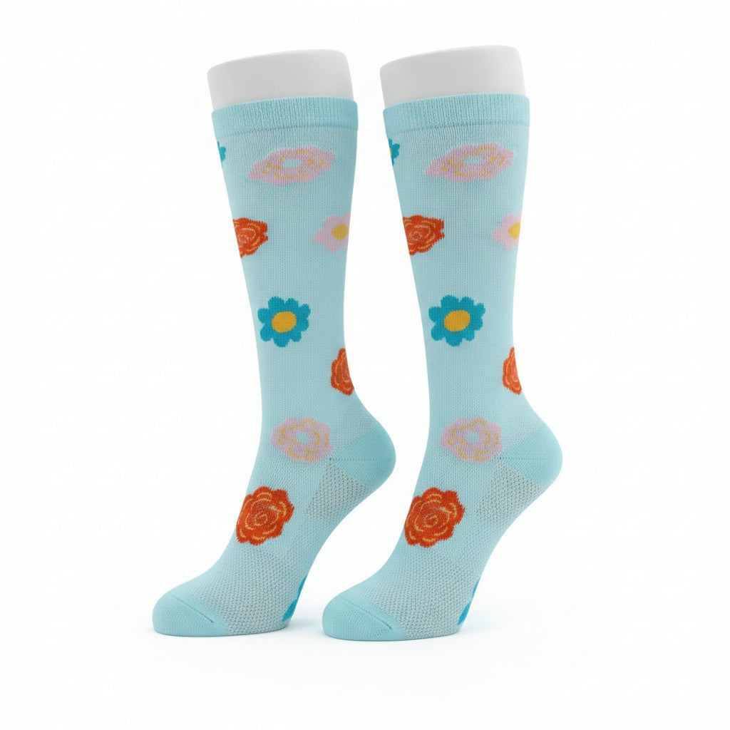 Medias de compresión - turquesa con flores 💐