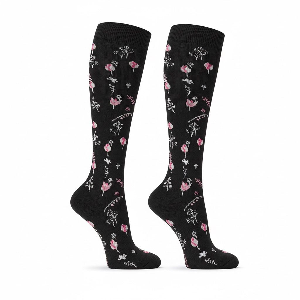 Medias de compresión - flor rosa pequeña