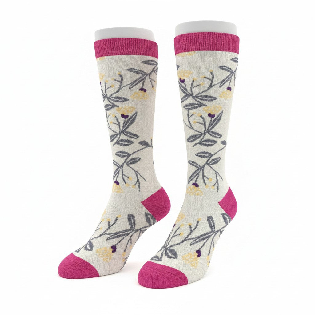 Medias de compresión - beige con fucsia y flores