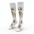 Medias de compresión - blancas con flores amarillas y moradas