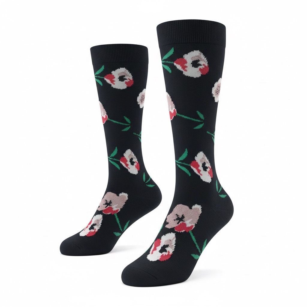 Medias de compresión - flor rojo con blanco