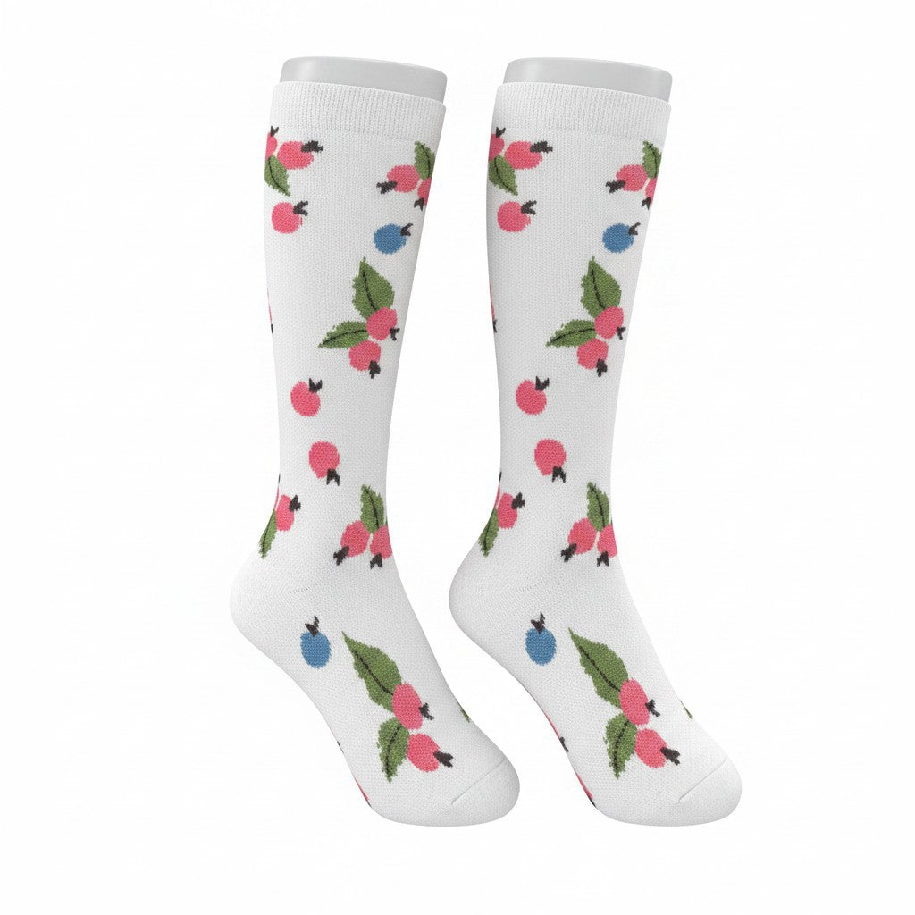 Medias de compresión- blancas con flores mini
