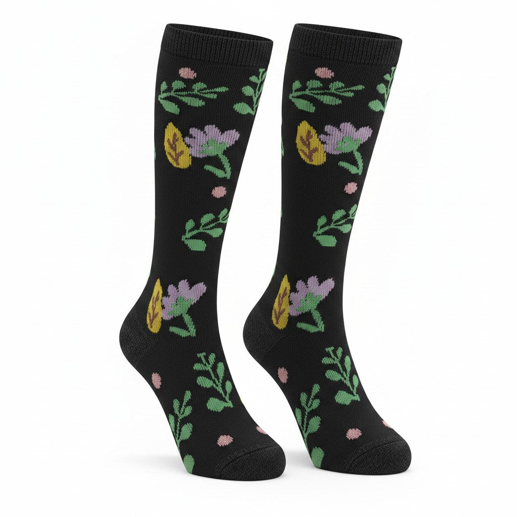 Medias de compresión - negras con flores lila 🪷🪻