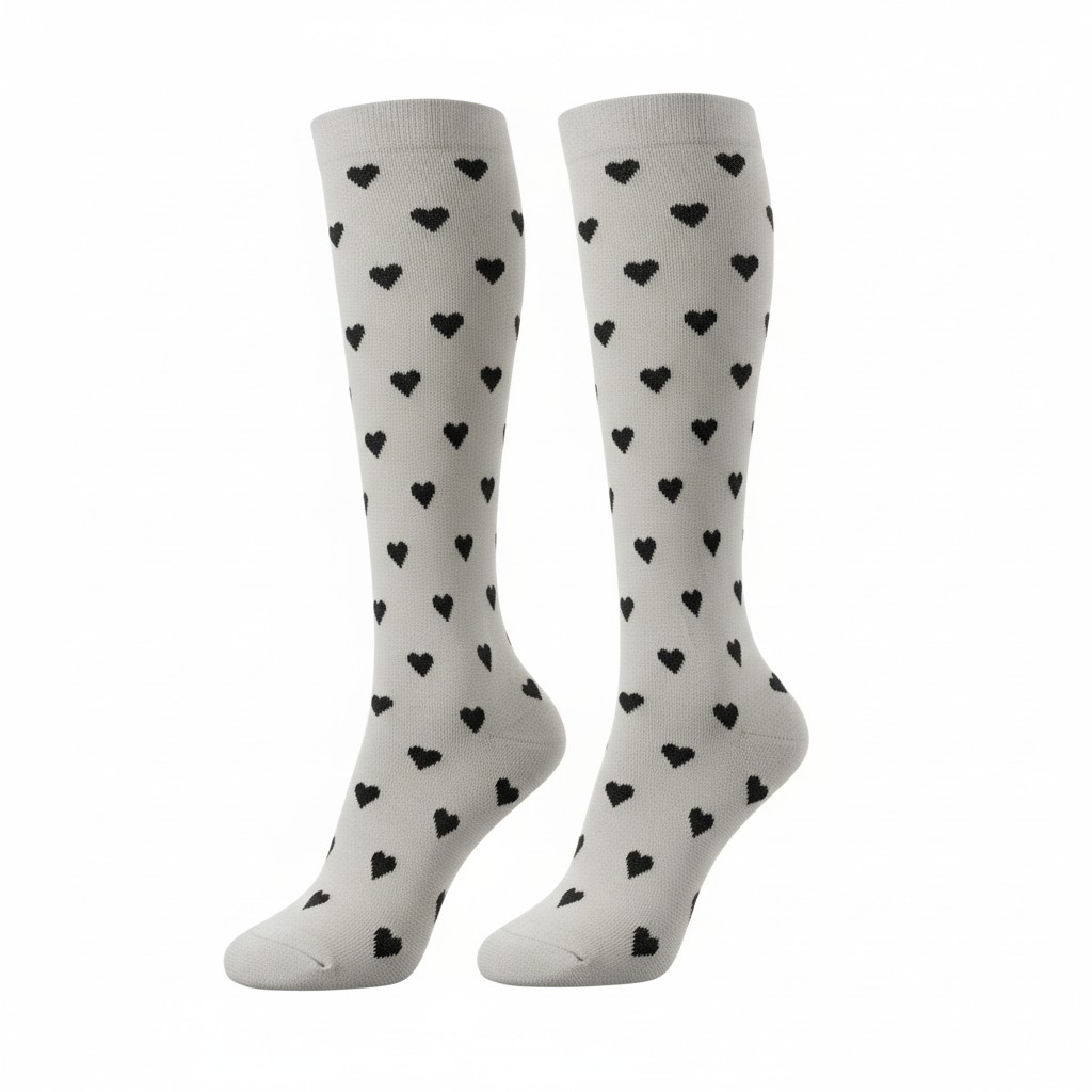 Medias de compresión - beige con corazones negros 🖤